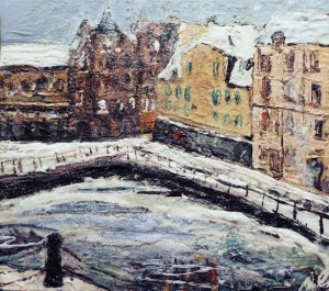 Leith Shore. Mixed media on 9x9" wood panel