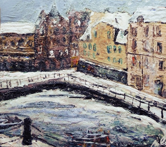 Leith Shore. Mixed media on 9x9" wood panel