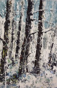 'Winter Birch'. Mixed media on 17x11" wood panel