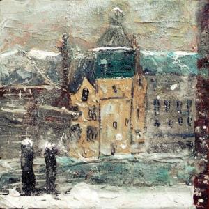 Quayside Mills, Leith Mixed media on 7x7"” wood panel. Rose Strang 2015