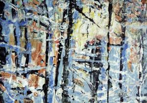 Birch, Sunset Mixed media on 8x5.5 wood panel 