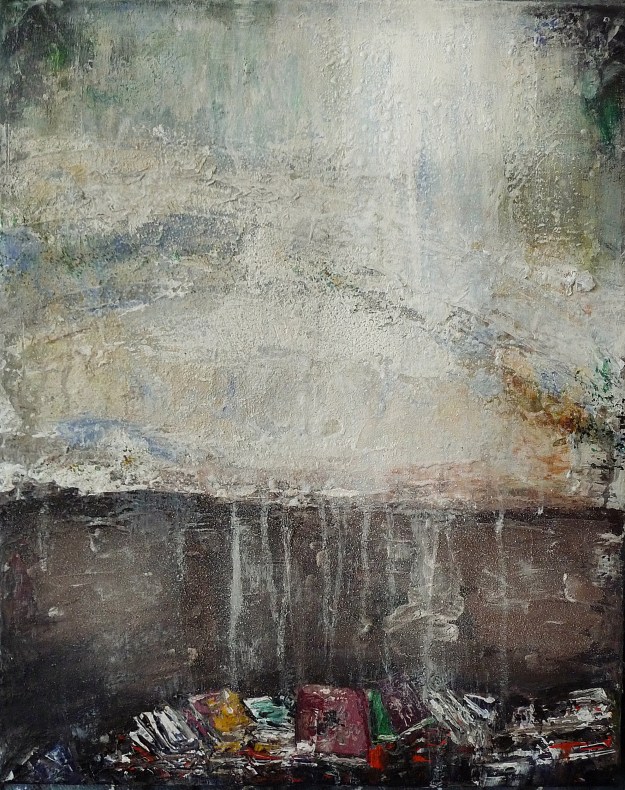 'Old Books, Gosford House'. Mixed media on 20x16" canvas