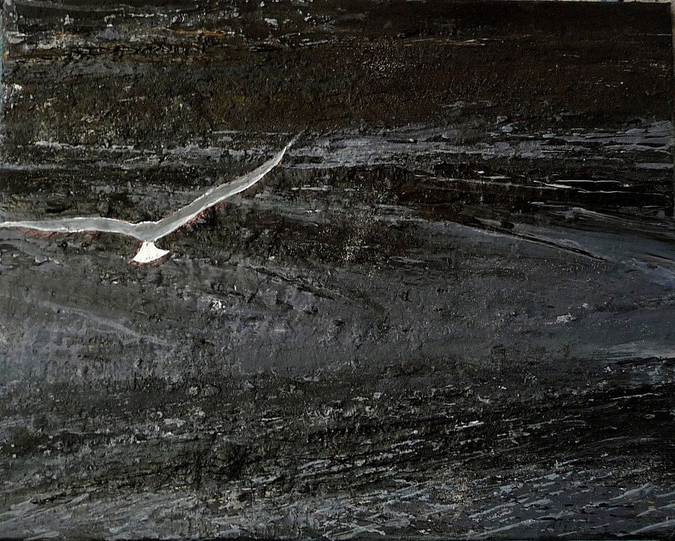 'Crammond Seagull'. Mixed media on 20x16" canvas. Rose Strang 2016