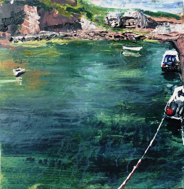 'Cove Bay 2'. Mixed media on 8x8" wood panel