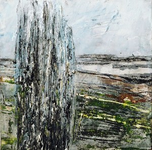 Sold. 'Callanish 1'. Mixed media on 5x5" wood. Rose Strang 2016