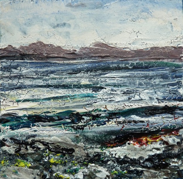'Isle of Harris (shoreline)'. Mixed media on 5x5" wood