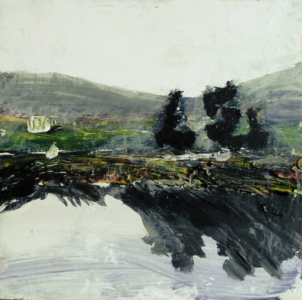 Sold . 'Harris (Sea Loch 2)' Mixed media on 10x10" wood. Rose Strang 2016