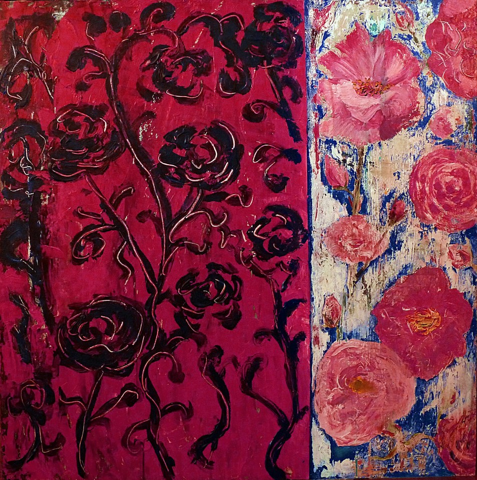 'Damascus Rose 1'. Mixed media on 36x36" wood panel. Rose Strang 2016