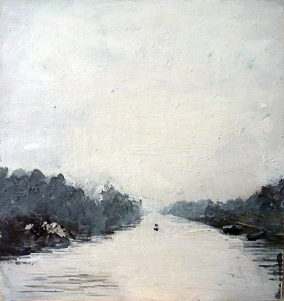 Sold. 'Canalscapes 6'. Mixed media on 11x12" wood panel. Rose Strang 2017