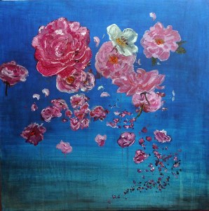 'Damascus Rose 3'. Mixed media on 36x36 inch wood panel