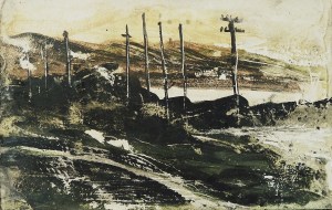 Sold. East coast road, Harris 1. Ink and acrylic on 7.7x5”″ wood block £92. Rose Strang 2017