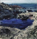 Sold. Geocrab Lochan, Harris. Mixed media on 5×5″ wood block. £70. Rose Strang 2017