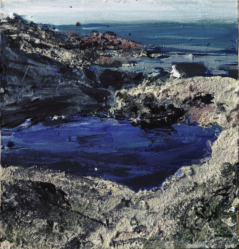 Sold. Geocrab Lochan, Harris. Mixed media on 5×5″ wood block. £70. Rose Strang 2017