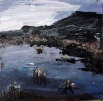 Sold. 'Harris Moon 2'. Mixed media on 9.5x9.5” wood panel. Rose Strang 2017