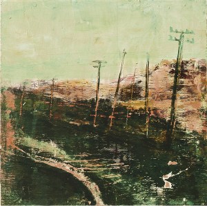 Sold. 'East Coast Road, Harris 2'. Mixed meda on 9.5x9.5" wood panel.. Rose Strang 2017