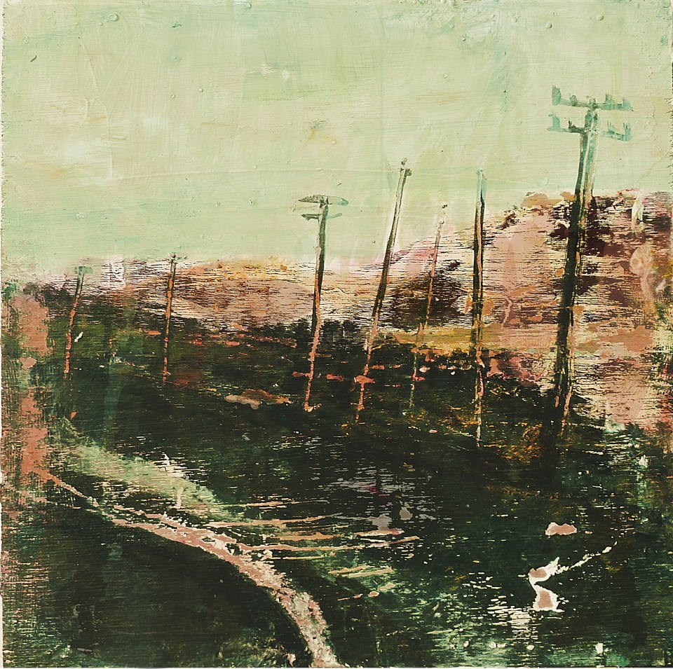 Sold. 'East Coast Road, Harris 2'. Mixed meda on 9.5x9.5" wood panel.. Rose Strang 2017