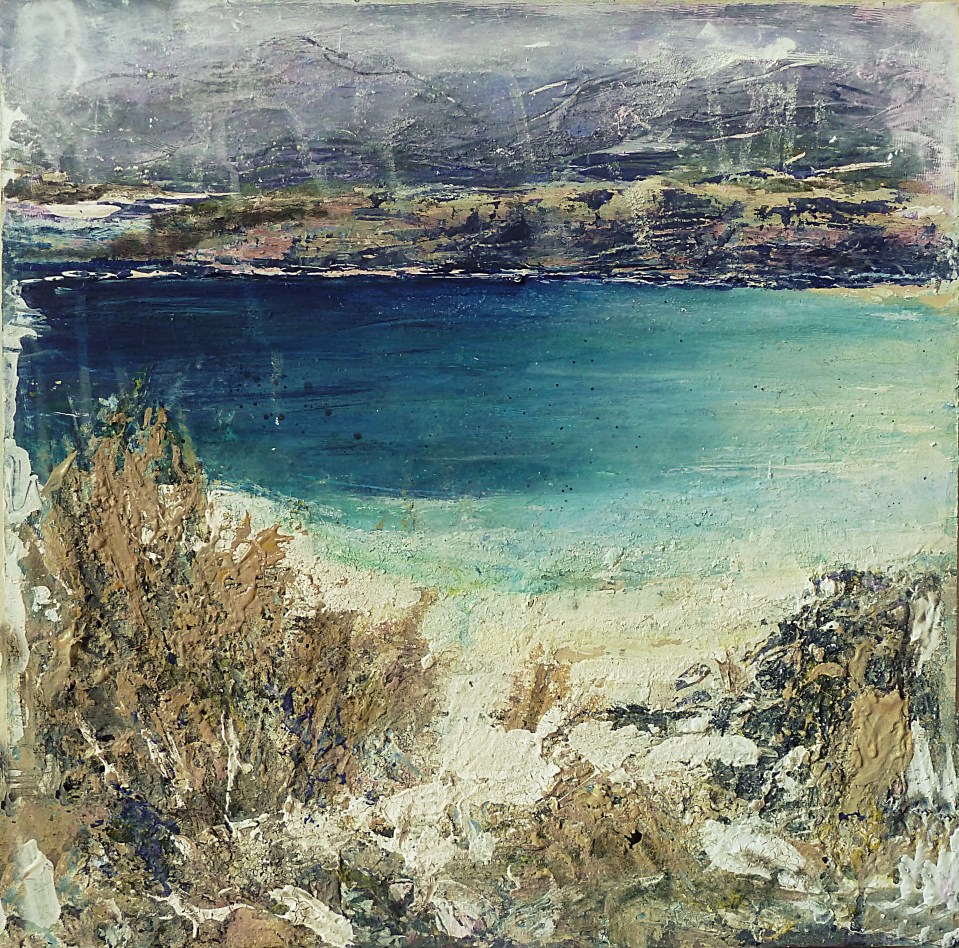 Sold. 'Traigh Luskentir 3'. Mixed media on 16x16" wood panel.. Rose Strang 2017