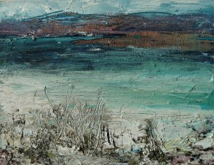 Sold 'Traigh Luskentir, Harris 1'. Mixed media on 9.5×7.5 wood panel. £120. Rose Strang 2017