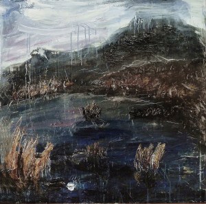 'Harris Moon 4'. Mixed media on 36x36" wood panel.. Rose Strang 2017