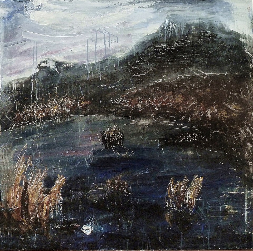 'Harris Moon 4'. Mixed media on 36x36" wood panel.. Rose Strang 2017