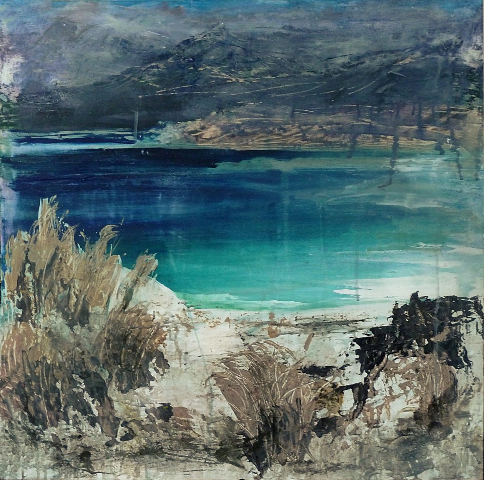 Sold 'Traigh Luskentir, Harris. 4'. Mixed media on 30x30" wood panel. £600. Rose Strang 2017
