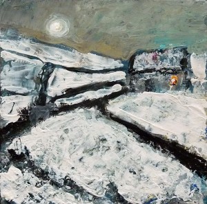 'Winter 12. Home, Moonlight'. Mixed media on 10x10" wood panel. £150 (unframed) Rose Strang 2017