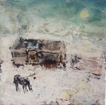 Sold. 'Winter 1 . Home, Horse'. Mixed media on 10x10" wood panel. Rose Strang 2017