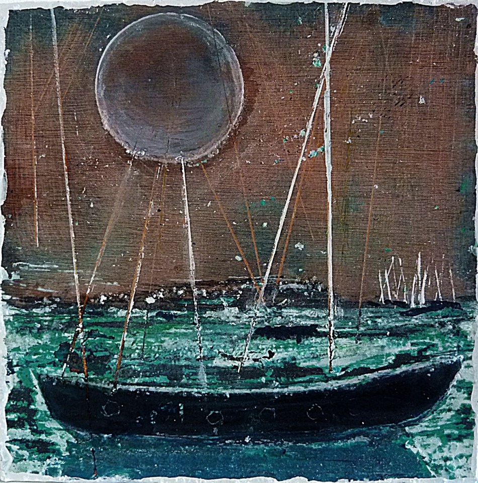 Sold. 'Winter 2 . Antarctic Moon'. Mixed media on 10x10" wood panel. Rose Strang 2017