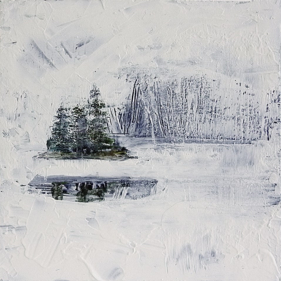 'Winter 8. Frozen Pond'. Mixed media on 10x10" wood. Rose Strang 2017