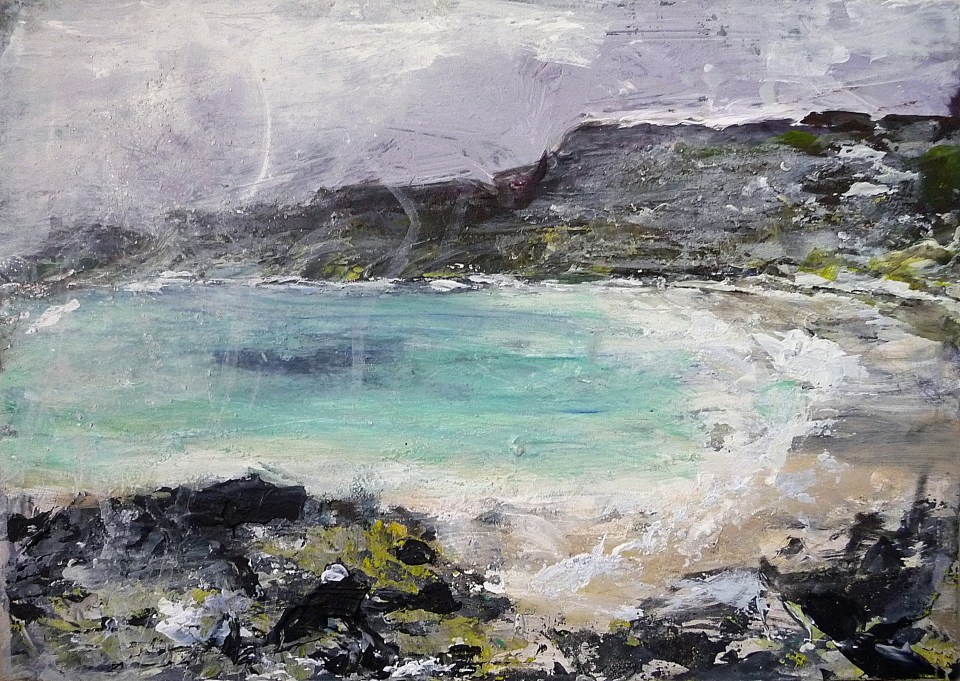 'West Coast, Harris 1'. Mixed media on 14x10" wood panel. Rose Strang
