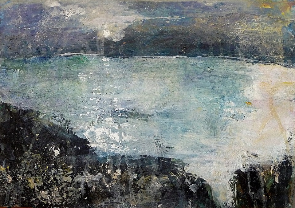 'West Coast, Harris 2'. Mixed media on 14x10" wood panel. Rose Strang 2018