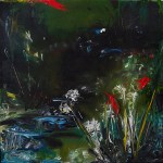 Sold. 'Wells of Arthur's Seat, Stream' Mixed media on 10 x 10 inch wood panel. Rose Strang 2018. £250