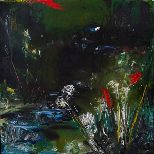 'Wells of Arthur's Seat, Stream' Mixed media on 10 x 10 inch wood panel. Rose Strang 2018. £250