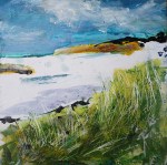 Sold. 'Marram Grass, Isle of Iona'. Mixed media on 10x10" wood panel. Rose Strang 2018 (£450)