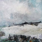 Sold. 'October Sky, Isle of Iona'. Mixed media on 10x10" wood panel. Rose Strang 2018 (£450)