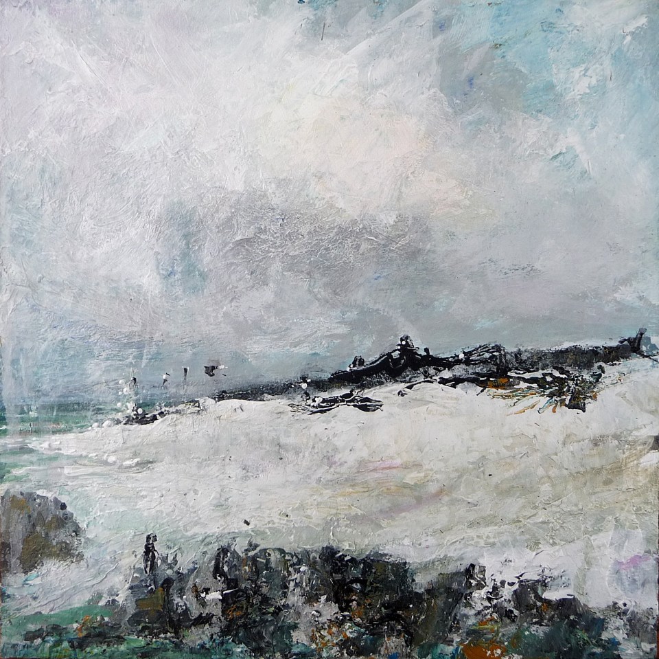 Sold. 'October Sky, Isle of Iona'. Mixed media on 10x10" wood panel. Rose Strang 2018 (£450)