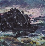 Sold. 'North Beach,Twilight. Isle of Iona'. Mixed media on 6x6" wood block. £90 (unframed). Rose Strang 2018.