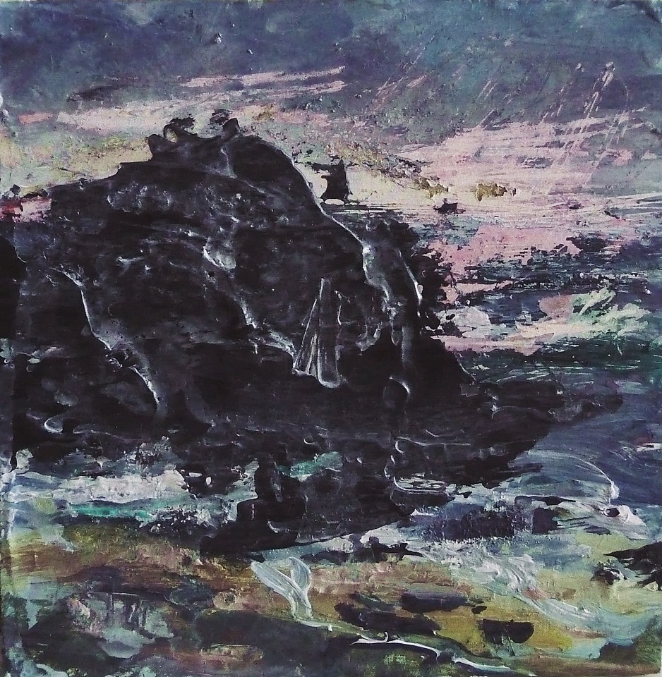 Sold. 'North Beach,Twilight. Isle of Iona'. Mixed media on 6x6" wood block. £90 (unframed). Rose Strang 2018.