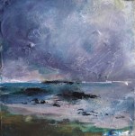Sold. 'North Beach,Twilight. Isle of Iona III'. Mixed media on 6x6" wood block. Rose Strang 2018. £90 (unframed).