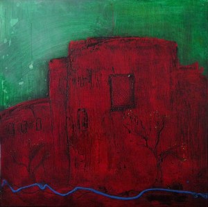 'Mars. Planets Series'. Mixed media on 30x30 inch wood. Rose Strang 2019