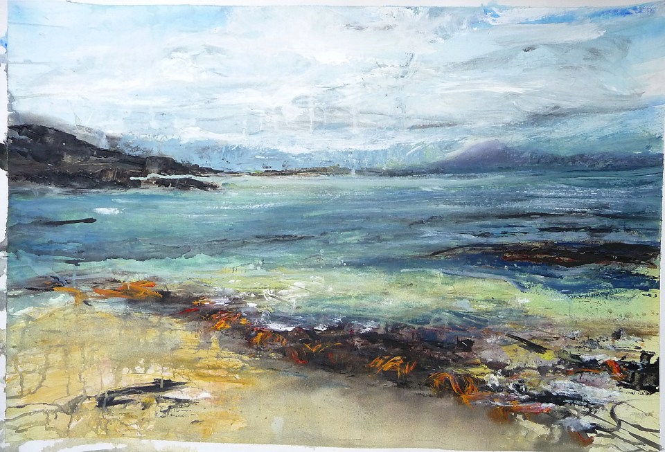 Sold. 'Summer Sea. Ardban'. Mixed media on 31x22" paper. Rose Strang 2019