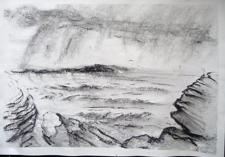 Stormy Sea.Sold. 'Stormy Sea. Ardban'. Charcoal on 31x22" paper. Rose Strang 2019