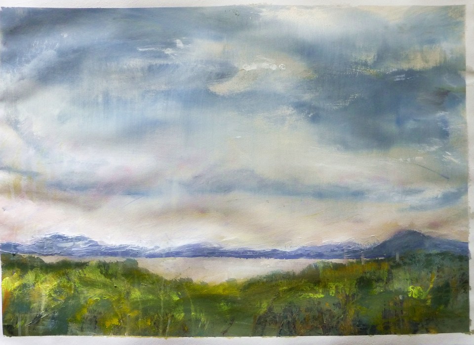 'Early Evening. Ardban'. Mixed media on 31x22" paper. Rose Strang 2019. £380