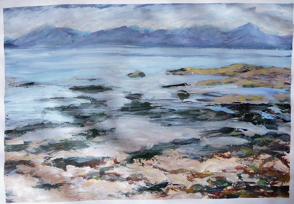 'Morning. Ardban'. Mixed media on 31x22" paper. Rose Strang 2019. £380