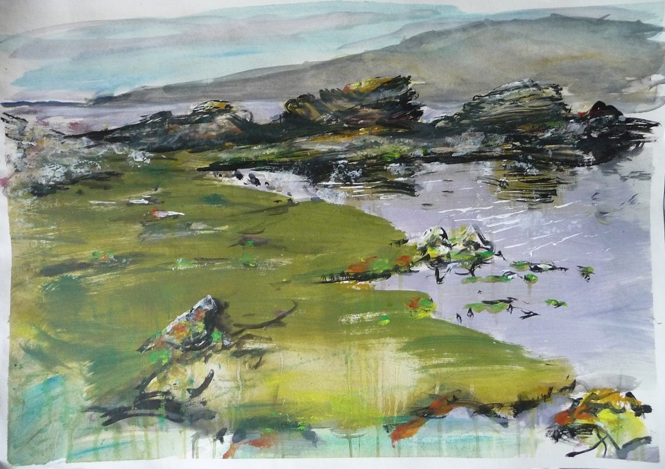 Sold. 'Sea Pools. Ardban'. Mixed media on 31x22" paper. Rose Strang 2019. £380