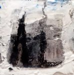 Sold.'Winter Miniatures. City Snow'. Mixed media on 3x3" wood. Rose Strang 2019