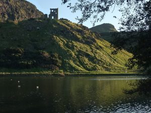 St Anthony's Chapel from St Margaret's Loch. Arthur's Seat, Edinburgh. Photo Rose Strang