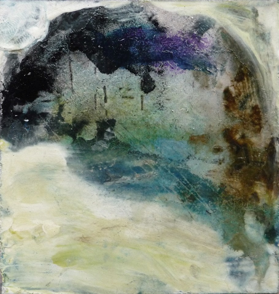 'Winter Miniatures. Snow Temple'. Mixed media on 3x3" wood. Rose Strang 2019