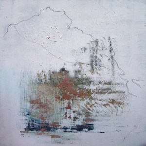 Aberlady 1. February. Mixed media on 10x10" wood. Rose Strang 2020