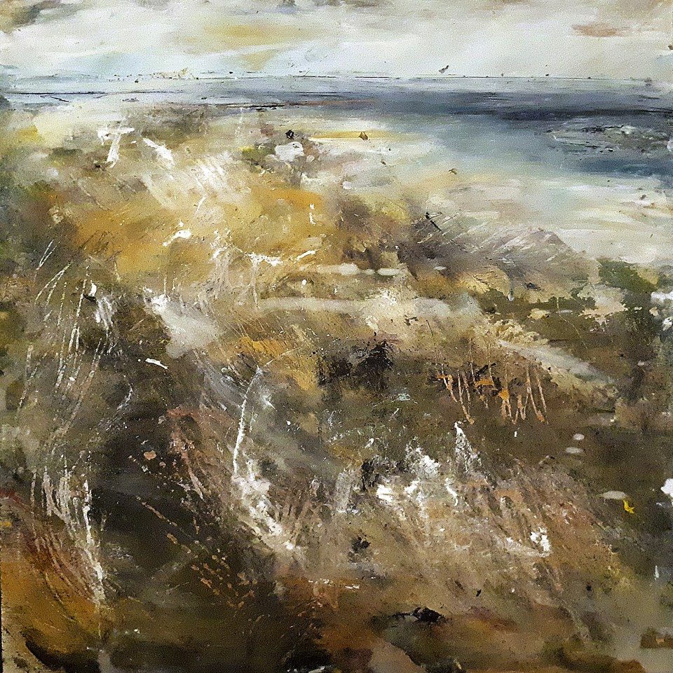 'Aberlady 1'. Mixed media on 5x6" wood. Rose Strang 2020